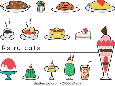 Cute retro cafe illustration set