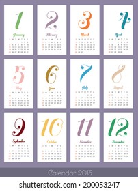 Cute, retro calendar on 2015 year. Vector illustration