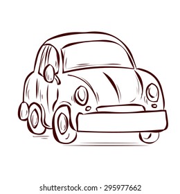 Cute retro car. Hand drawn cartoon vector illustration.