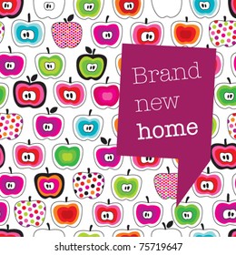 Cute retro card design with seamless apples fruit pattern in vector