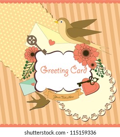 cute retro card with swallow. vector illustration