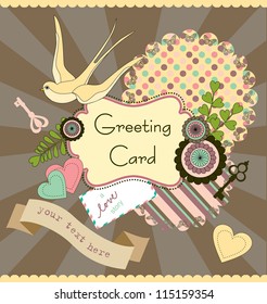 cute retro card with swallow. vector illustration