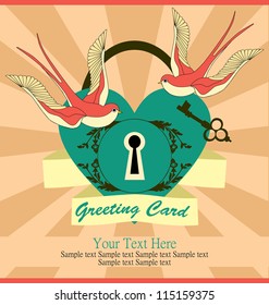 cute retro card with swallow. vector illustration