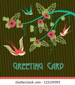 cute retro card with swallow. vector illustration