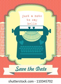 cute retro card with typewriter. vector illustration