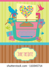 cute retro card with typewriter. vector illustration