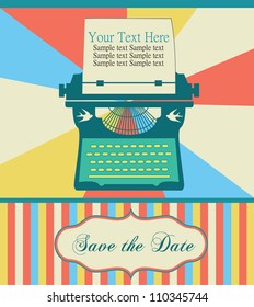 cute retro card with typewriter. vector illustration