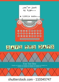 cute retro card with typewriter. vector illustration
