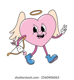 cute retro cartoon character of cupid heart for Valentine's day poster, print, card, sticker, invitation, sublimation. etc. EPS 10