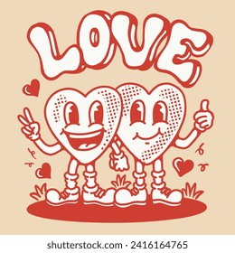 Cute retro cartoon heart character illustration. design for products, t-shirts, posters, etc.