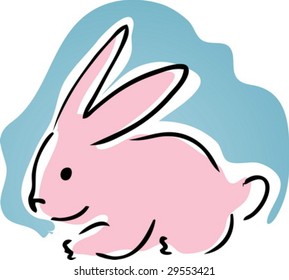 Cute retro cartoon illustration of a pink bunny rabbit