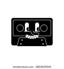 Cute retro cassette cartoon character with a smiling face. Great for nostalgic designs, music projects, and vintage themes.

