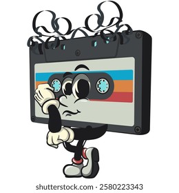 Cute retro cassette vektor illustration mascot character complicated and sad, work of hand drawn