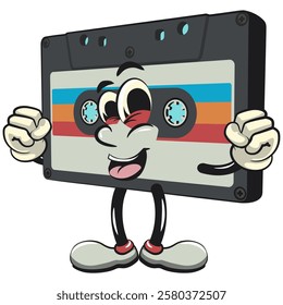 Cute retro cassette vektor illustration mascot character be strong, work of hand drawn