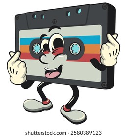 Cute retro cassette vektor illustration mascot character giving a sign of love with both hands, work of hand drawn