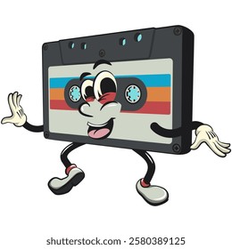 Cute retro cassette vektor illustration mascot character doing breakdance, work of hand drawn