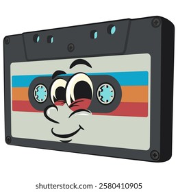 Cute retro cassette vektor illustration mascot character, work of hand drawn