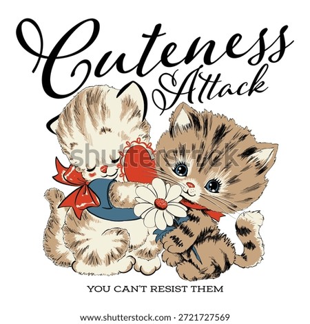 Cute retro cat illustrations with hand lettering elements