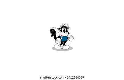 cute retro character. Skunk character, skunk mascot with a smile on his face. - vector