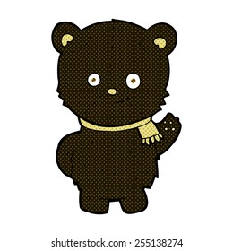 cute retro comic book style cartoon black bear waving