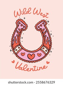 Cute Retro Cowboy Horseshoe Western Valentine Howdy Hand Drawn Bold Design