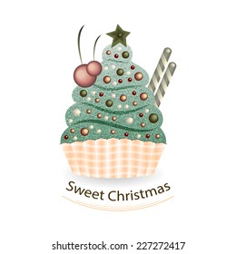 Cute retro cupcake. New Year background.