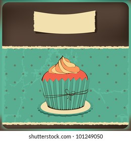 Cute retro cupcake . Polka dots background. Vector card.