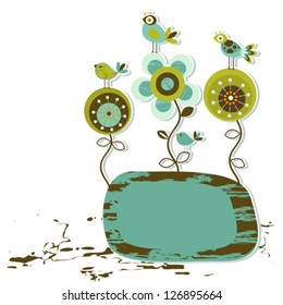 cute retro decorative frame with birds