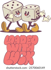 Cute Retro Dice Character with Positive Groovy Vibes Text - Funky 70s Inspired Art