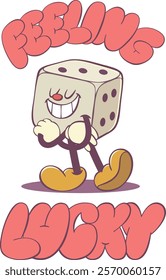 Cute Retro Dice Character with Positive Groovy Vibes Text - Funky 70s Inspired Art