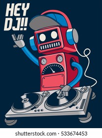 cute retro dj robot and party concept vector design