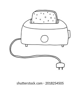 Cute retro doodle toaster with peace of bread instead. Kitchen concept, breakfast.