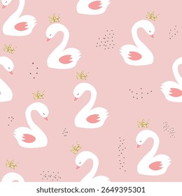 Cute retro ducks seamless vector pattern. Childish Scandi design. Vintage hand drawn background for kids room decor, nursery art, gift, fabric, textile, wrapping paper, wallpaper, packaging, apparel.
