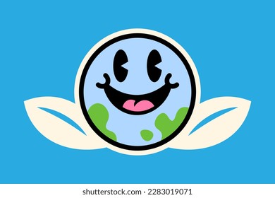 Cute Retro Earth Character Vector Illustration