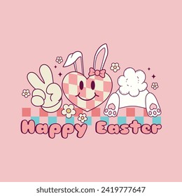 cute retro easter illustration of easter peace, love and peace 