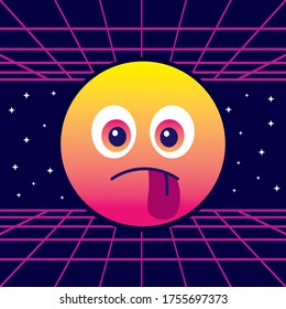 Cute retro emoticon, sticking out his tongue - vintage emoji - vector illustration