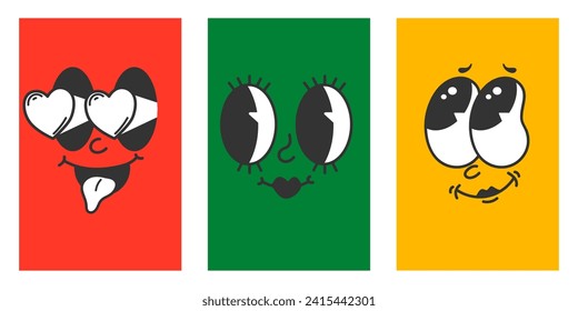 Cute retro emotions. Colored background. Vector illustration