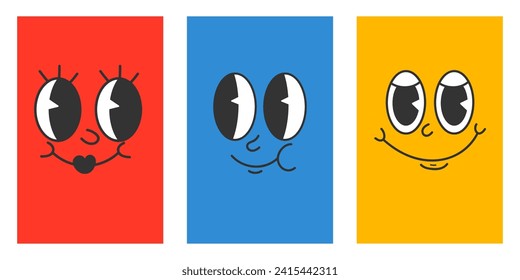 Cute retro emotions. Colored background. Vector illustration