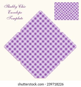 Cute retro envelope template with plaid ornament in shabby chic style