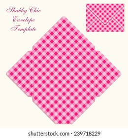 Cute retro envelope template with plaid ornament in shabby chic style
