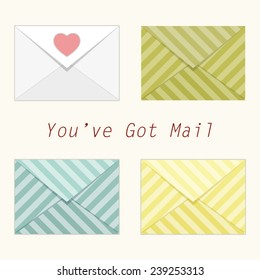 Cute retro envelopes with striped ornament in shabby chic style