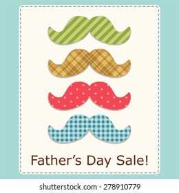 Cute retro Father's day card with funny mustaches, can be used as greeting card for birthday, bachelor party or as poster for Father's Day sale