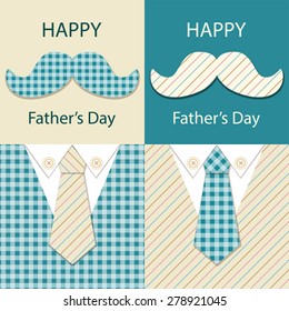 Cute retro Father's Day card with funny mustaches, tie and costume, can be used for dad's birthday, bachelor party invitation, or for Father's Day SALE poster