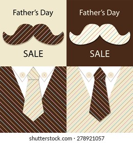 Cute retro Father's Day card with funny mustaches, tie and costume, can be used for dad's birthday, bachelor party invitation, or for Father's Day SALE poster