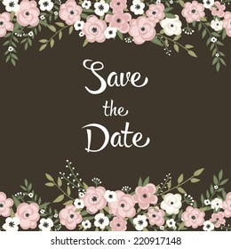 Cute retro floral bouquets and wreath. Vintage floral set. Save the date wedding design collection. Perfect for save the date, baby shower, mothers day, valentines day, birthday cards, invitations.