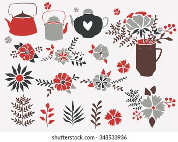 Cute retro floral bouquets and wreath. Vintage floral set. Save the date wedding design collection. Perfect for save the date, baby shower, mothers day, valentines day, birthday cards, invitations.