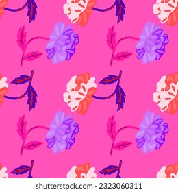 Cute retro flower seamless pattern. Hand drawn floral endless background. Stylized design for fabric, textile print, wrapping, cover. Vector illustration