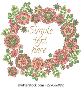 Cute retro flowers arranged in a shape of the wreath