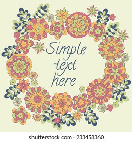 Cute retro flowers arranged in a shape of the wreath
