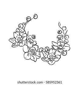 Cute retro flowers arranged un a shape of the wreath isolated on white background perfect for wedding invitations, birthday cards and scrapbook